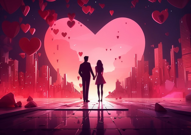 Valentine's day digital art with romantic couple