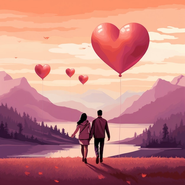 Free photo valentine's day digital art with romantic couple