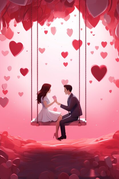 Valentine's day digital art with romantic couple