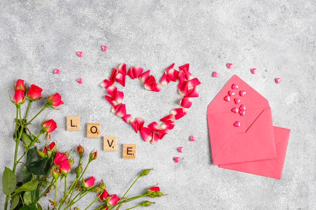 Valentine's day greeting card with rose flowers.