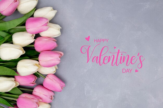 Valentine´s day template with beautiful composition made with tulips