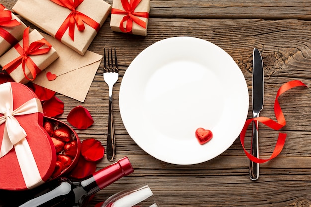 Valentines day assortment with empty plate