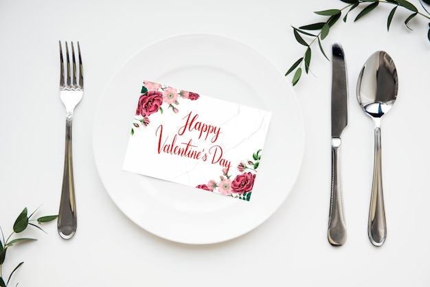 Valentines day card on a plate