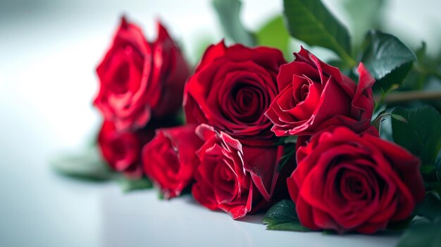 Valentines day card with red roses on white background