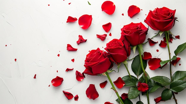 Открытка на День святого Валентина с красными розами на белом фоне