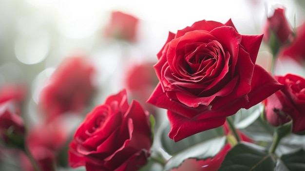 흰색 바탕에 빨간 장미와 발렌타인 데이 카드