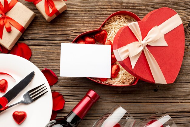 Valentines day dinner assortment with empty card