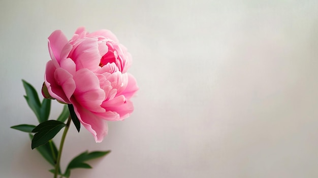 Foto gratuita cartolina di san valentino con una peonia rosa su sfondo bianco