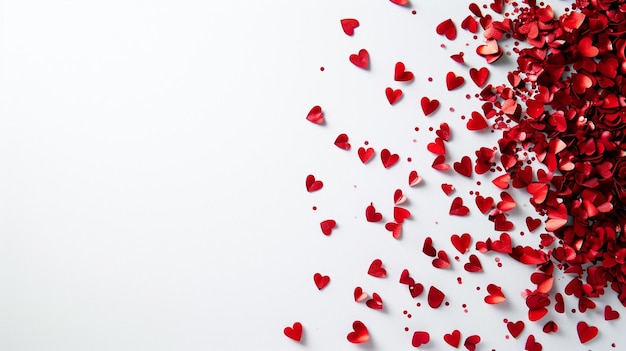 흰색 격리 배경에 빨간색 색종이가 있는 발렌타인 데이 엽서