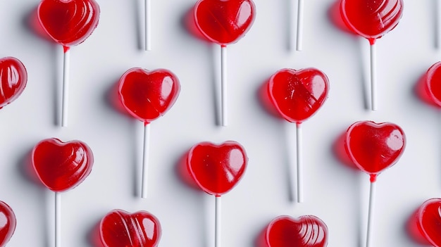 Free photo valentines day postcard with red lollipops on white background