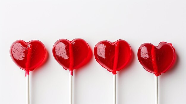 Valentines Day postcard with red lollipops on white background