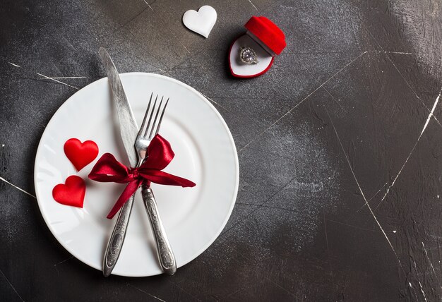 Valentines day table setting romantic dinner marry me wedding engagement ring