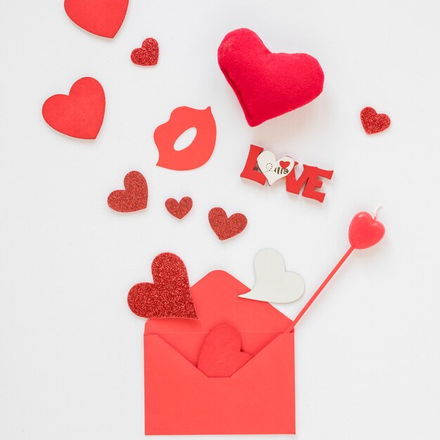 Valentines envelope with hearts and love