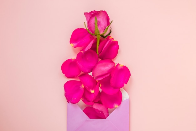 Free photo valentines envelope with rose and petals