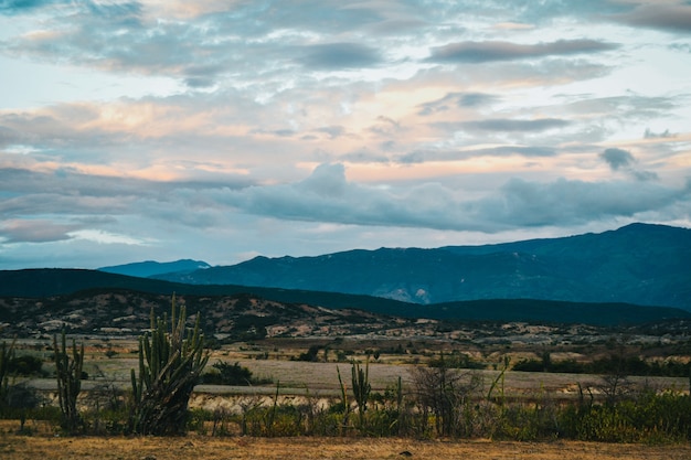 Valley under the cloudy sunset sky at the Tatacoa Desert, Colombia