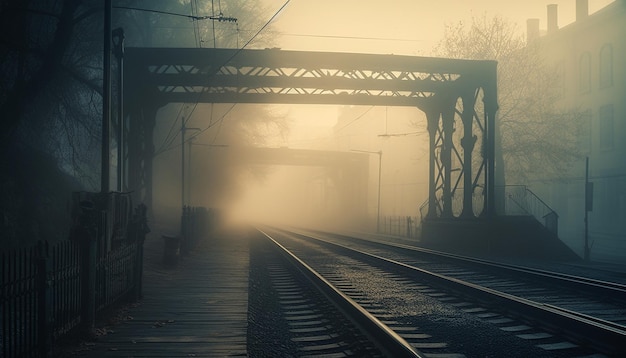 Free photo vanishing point on railroad track spooky mystery generated by ai