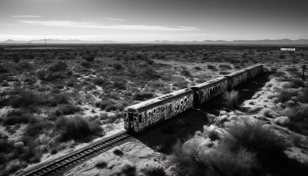 Free photo vanishing point on railroad track through wilderness area generated by ai