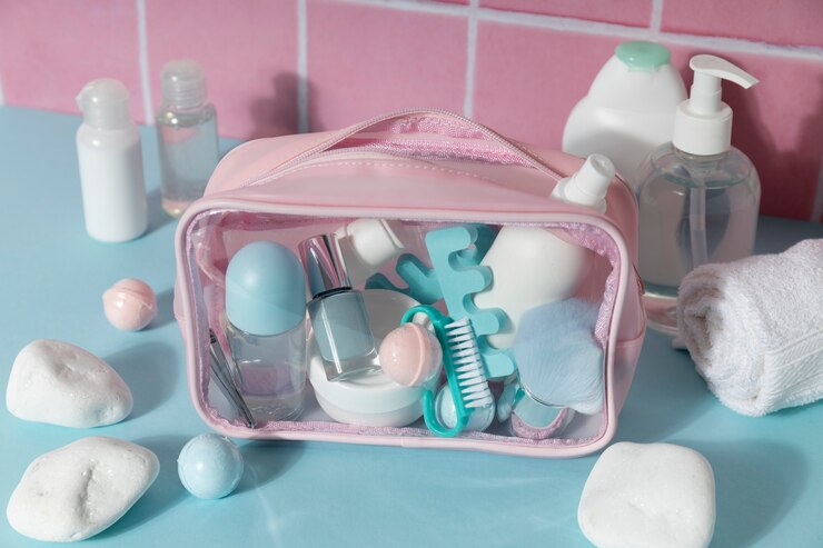Free Photo vanity case with products  high angle