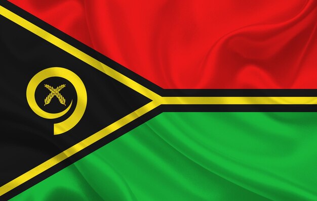 Vanuatu country flag on wavy silk fabric background panorama - illustration