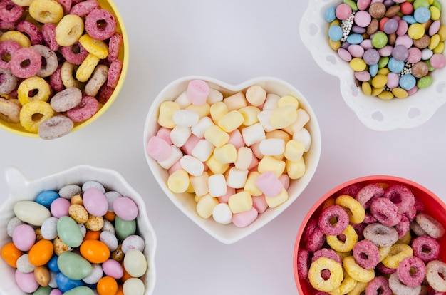 Variety of bowls filled with cereals