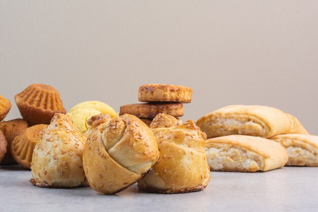 A variety of delicious shortbread , on the marble.