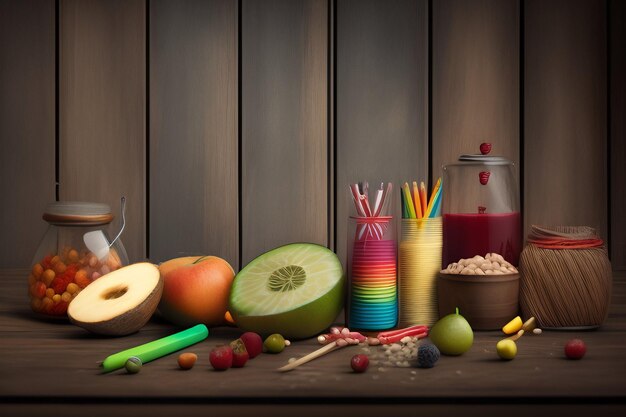 Free photo a variety of fruits and vegetables are on a table.