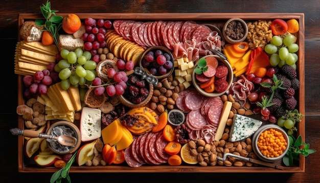 Free photo variety of gourmet meats and cheeses on plate generated by ai