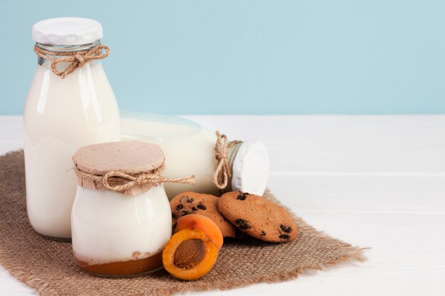 Variety of jars filled with fresh milk