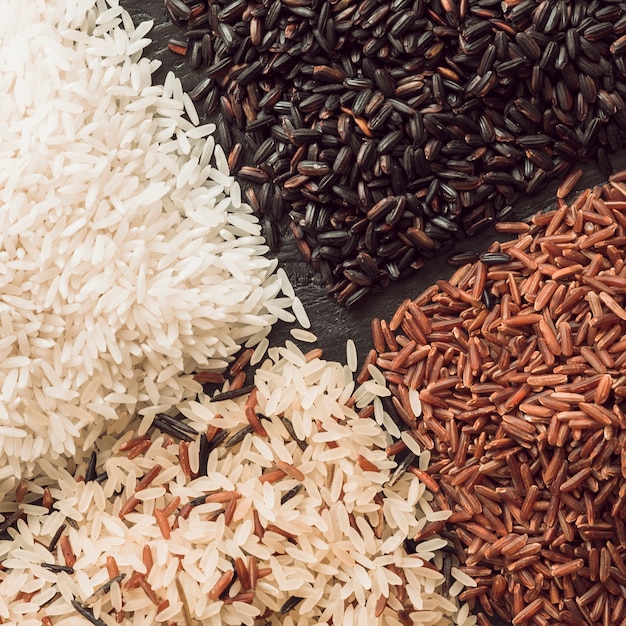 Variety of rice grains background
