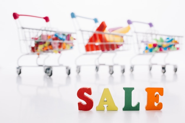 Variety of shopping cart with sale sign