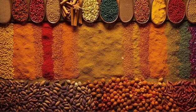 A variety of spices including a lentil, lentil, and other spices.