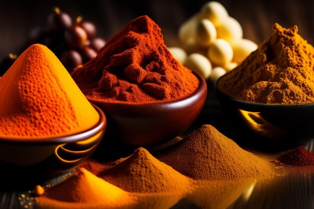 A variety of spices on a table