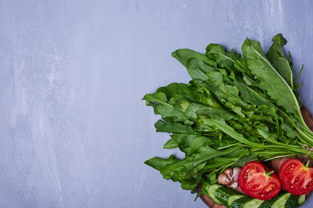 Variety of vegetables on blue