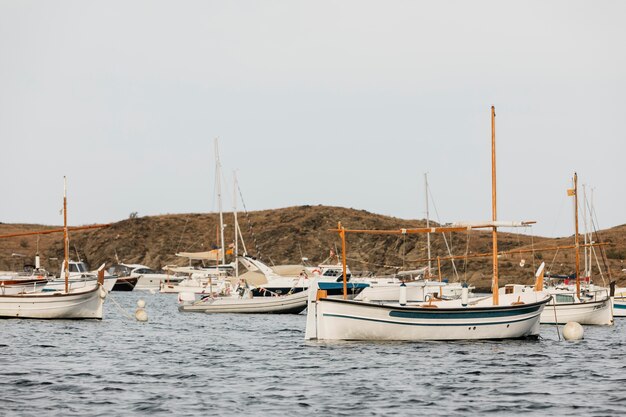 Various boats traveling on ocean