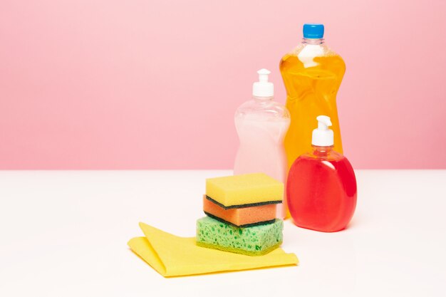 Various bottles with cleaning supplies