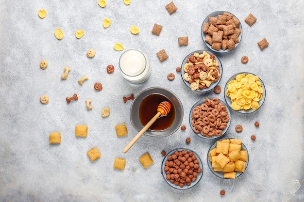 Various breakfast cereals,top view