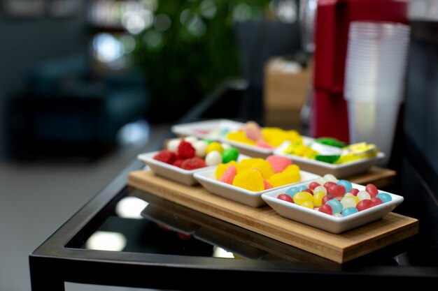 Various candy and jelly on the table