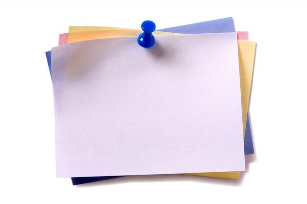 various colors sticky post note pushpin isolated white background