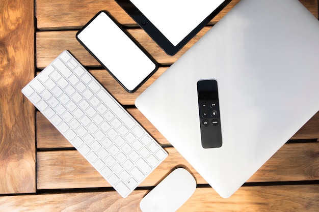 Various digital devices on table