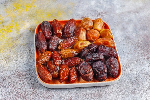 Various of dried dates or kurma.