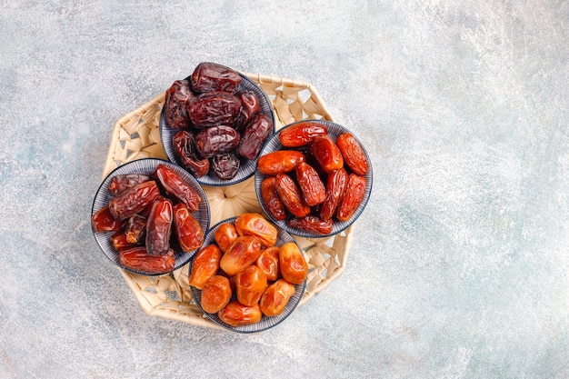 Various of dried dates or kurma.