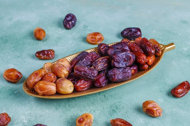 Various of dried dates or kurma.