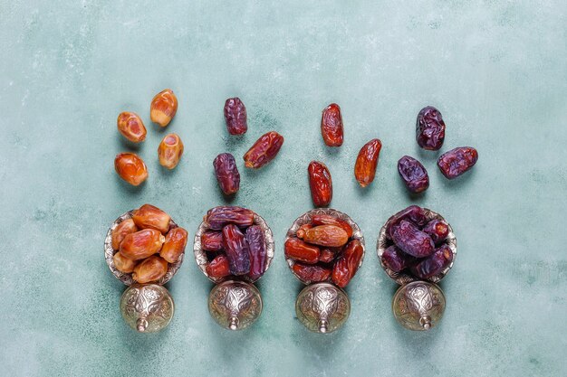 Various of dried dates or kurma.