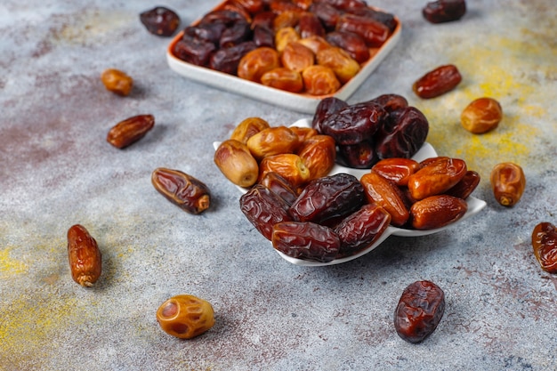 Various of dried dates or kurma.