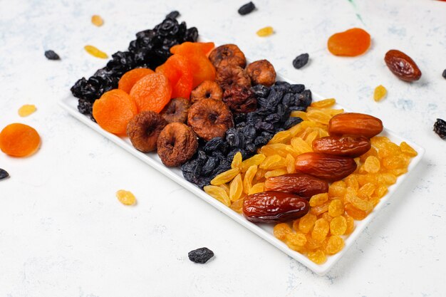 various dried fruits,dates,plums,raisins and figs