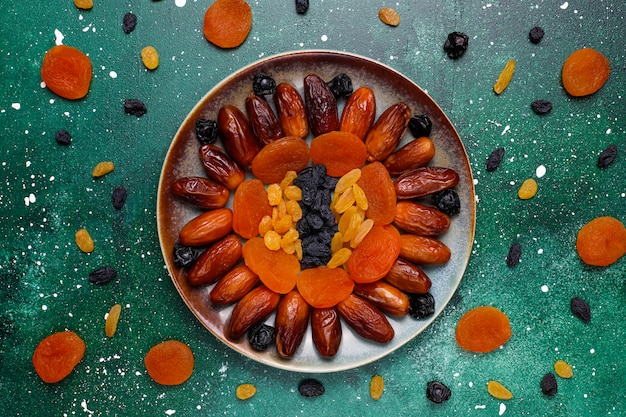 Various dried fruits,dates,plums,raisins and figs