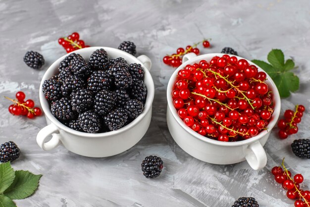 Various fresh summer berries,blueberries,red currant,strawberries,blackberries