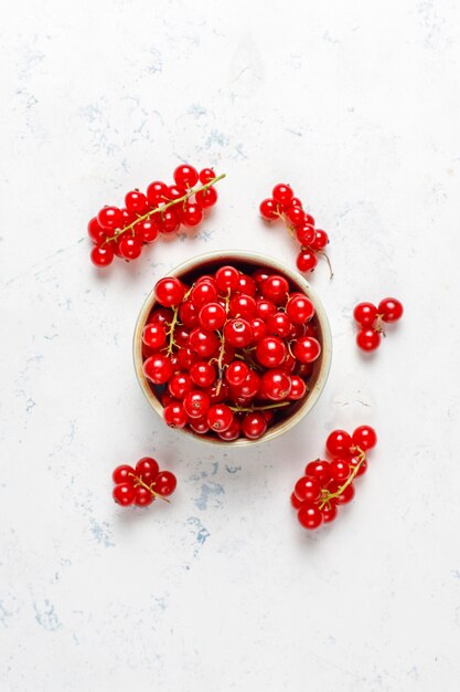 Various fresh summer berries,blueberries,red currant,top view.