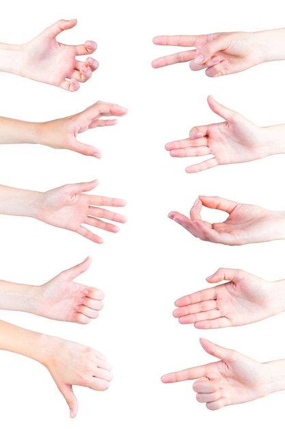 Various gestures of hand isolated on white background