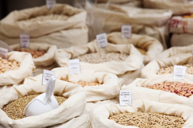 Various grains in bags